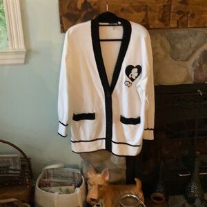 Women's White and Black Cardigan Sweater